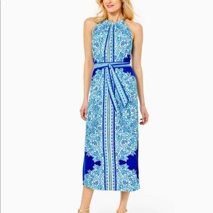 NEW Lilly Pulitzer Turquoise Oasis Shell Me You Love Me Bingham Halter Midi